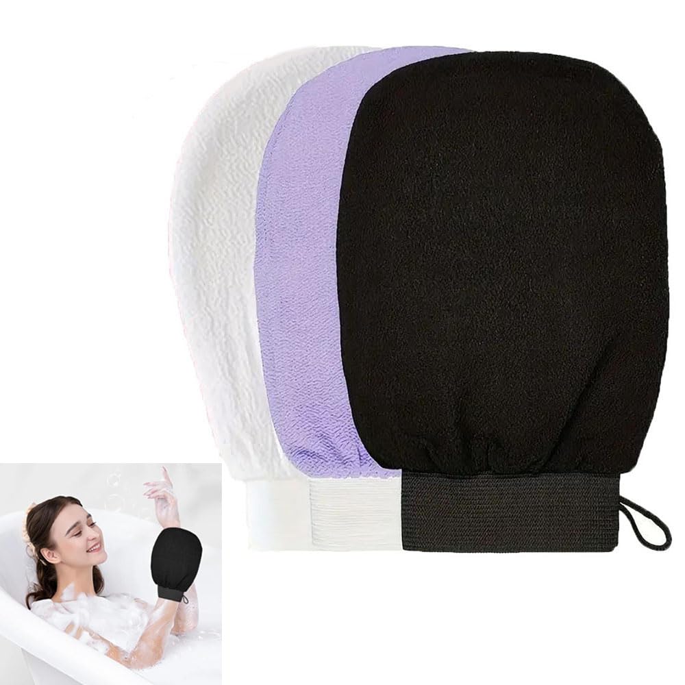 Muiltvoe Exfoliating Gloves, Black Dual-Sided Deep Clean Exfoliation Scrubbing Mitt, Body Scrub Glove Bath SPA Exfoliating Mitts, Dead Skin Remover Glove Deep Body Scrubber-(Black)