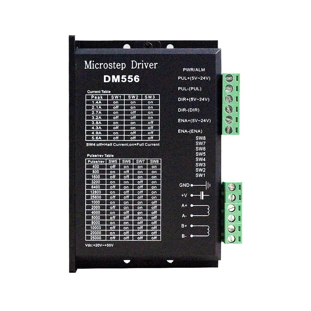 Driver Motore Passo Passo, Driver per Motore Passo-Passo DM556 CNC Driver Motore Passo-Passo Digitale DC 24V-50V 1.0A-5.6A, Bifase Controller Driver Motore Passo-Passo per Motore Passo-Passo 42/57