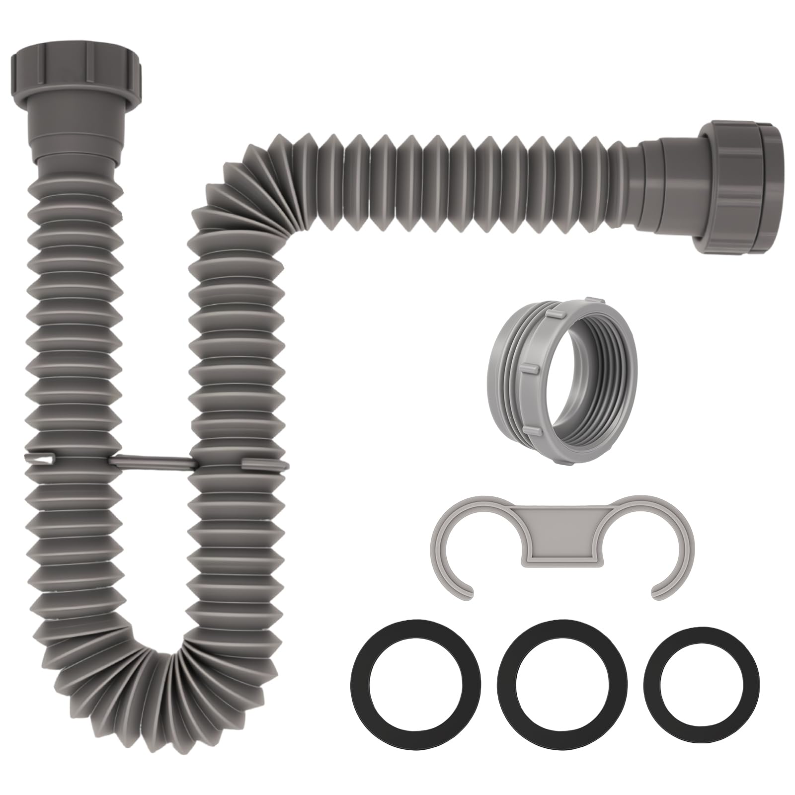 Photo 1 of 1-1/2" Flexible P-Trap Sink Drain Pipe Kit 5.7"-27" for Kitchen Bathroom Sink with Sealing Rings Expandable