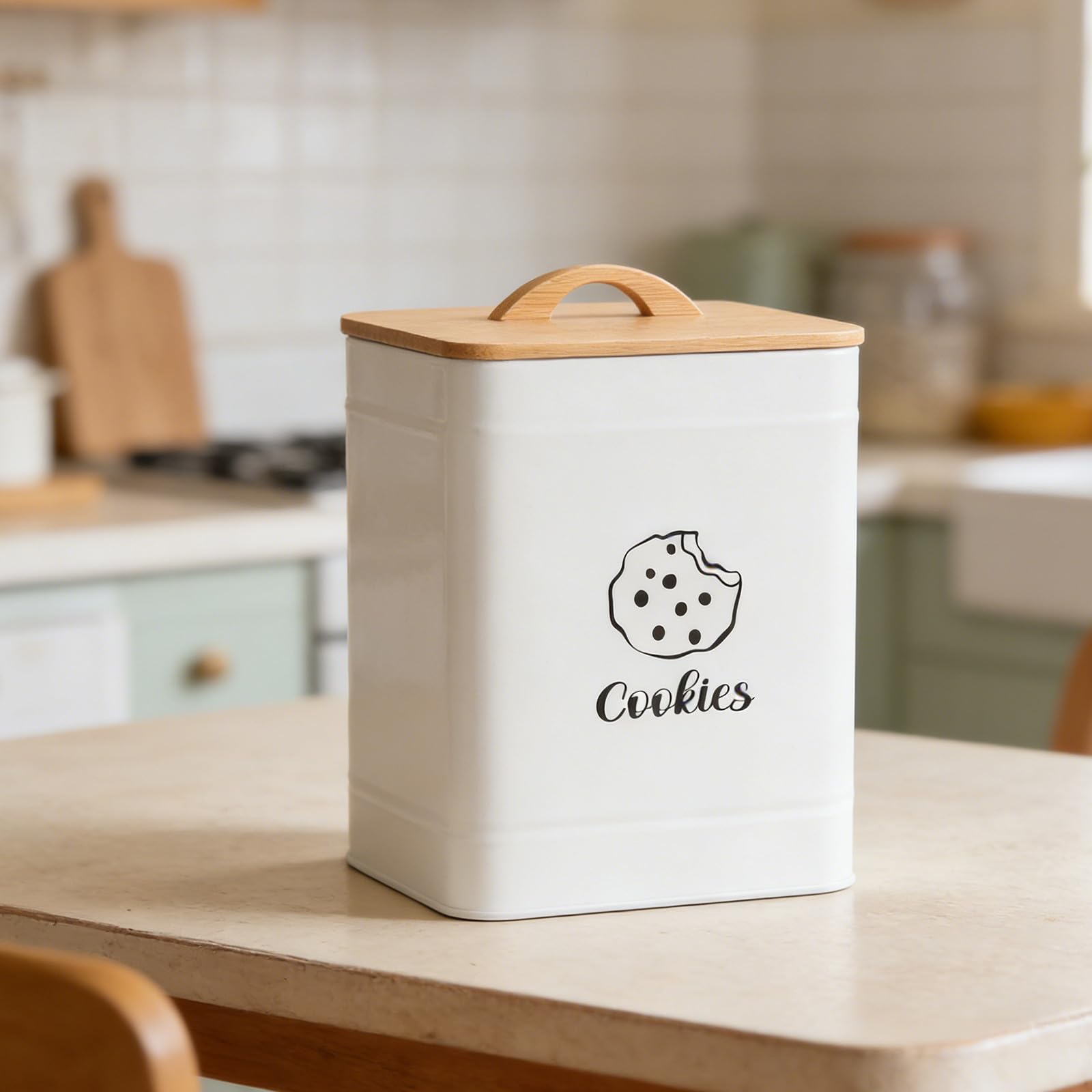 Alipis Barattolo Biscotti Grande in Ferro con Coperchio Bambù Ermetico