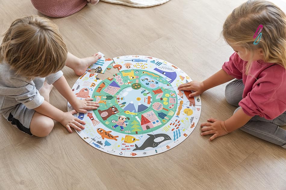 Goula Puzzle Circular XXL Espacial Con Brillo En La Oscuridad – Incluye Cohete Interactivo – A Partir De 3 Años – Fabricado En España