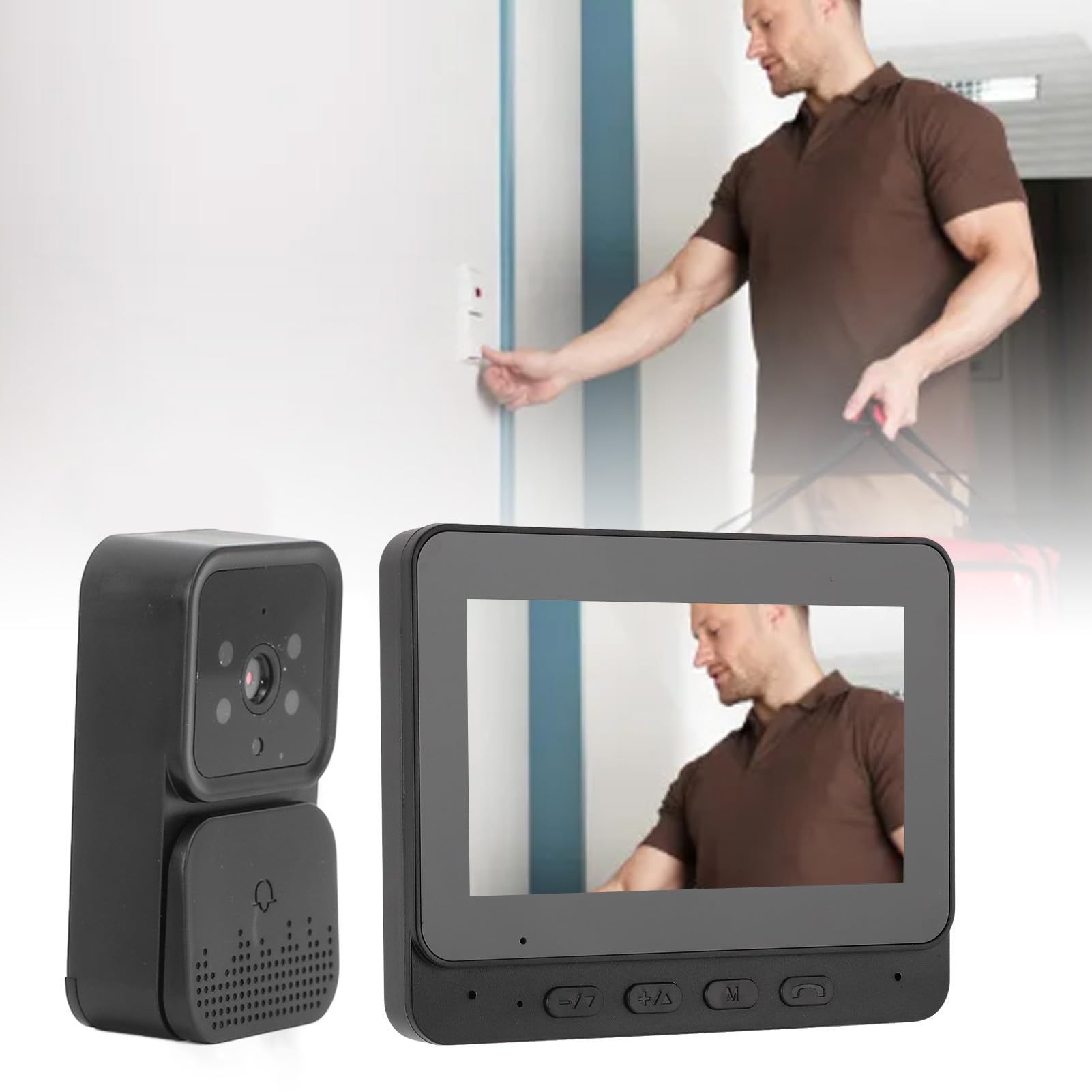 Tbest Système D'interphone Vidéo sans Fil, Système D'interphone Vidéo WiFi sans Fil, Caméra de Sonnette Vidéo 1080P avec Moniteur, Audio Bidirectionnel, Vision Nocturne Infrarouge 2,4