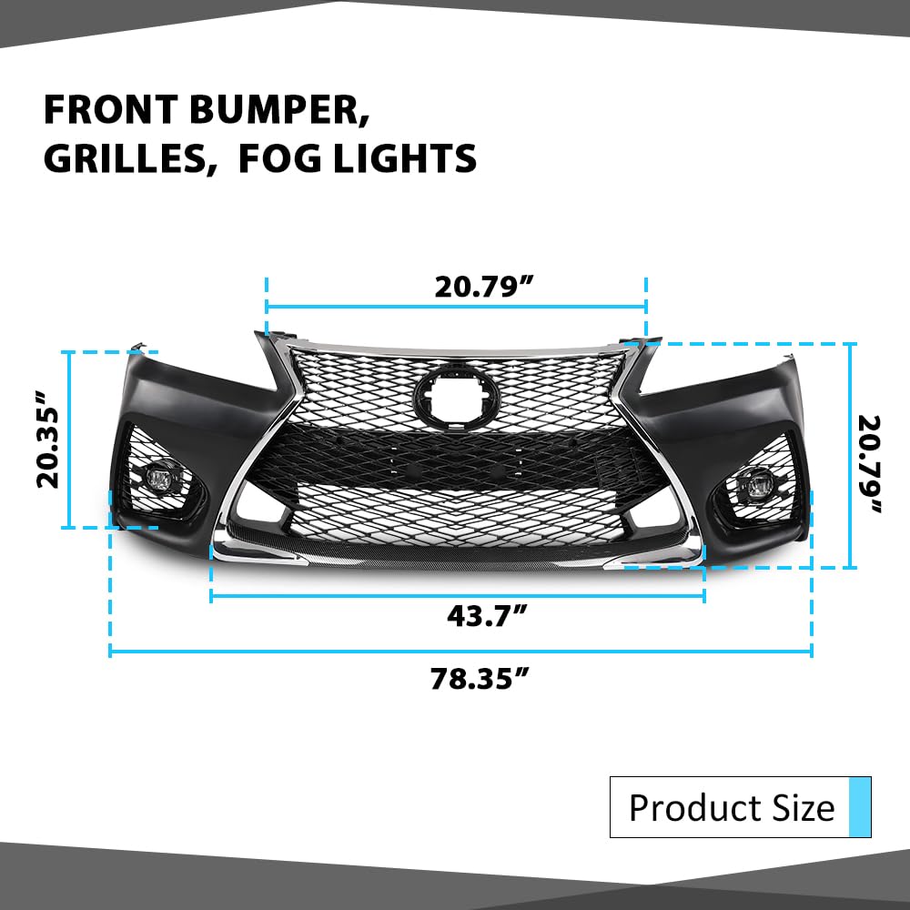 CHEDA Front Bumper Set 8 PCS Compatible with LX GS GS350 GS450 Conversion 16+ GS F 2013-2015 Bumper Cover + Grille + Fog Light