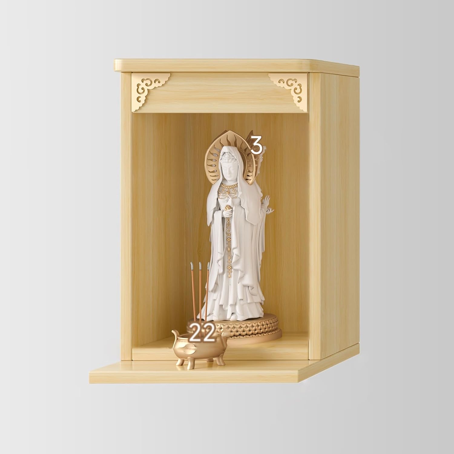 Chinese Buddhist Altar Shelf - Wooden Buddha Stand for Personal Shrine, Carved Statue Display, Spiritual Home Decor, 8x8x2.26in, Perfect for Meditation Wood Color 10.25x10.24x17.72in
