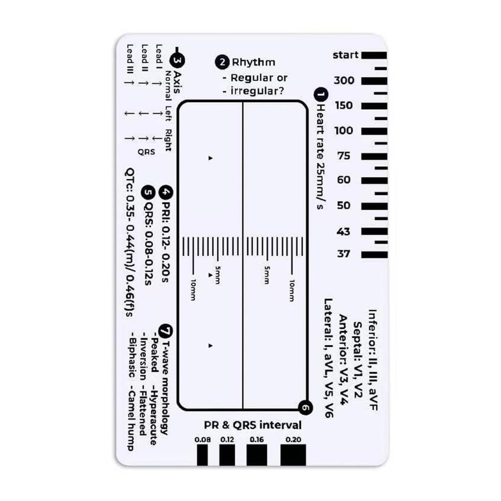 Tarjeta de regla de electrocardiograma de 7 pasos para una interpretación precisa y un análisis rápido en la herramienta de evaluación de configuración médica, herramienta de diagnóstico