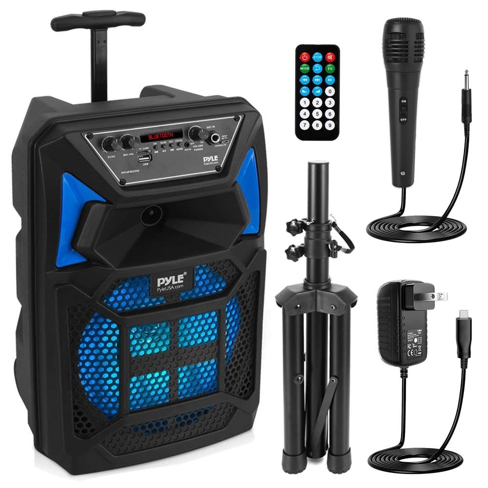 Portable Bluetooth PA Lautsprecher System – 400W Outdoor Bluetooth Lautsprecher Portable PA System mit Fernbedienung, Mikrofon, Mikrofoneingang, Partylichter, MP3/USB SD-Kartenleser, FM Radio