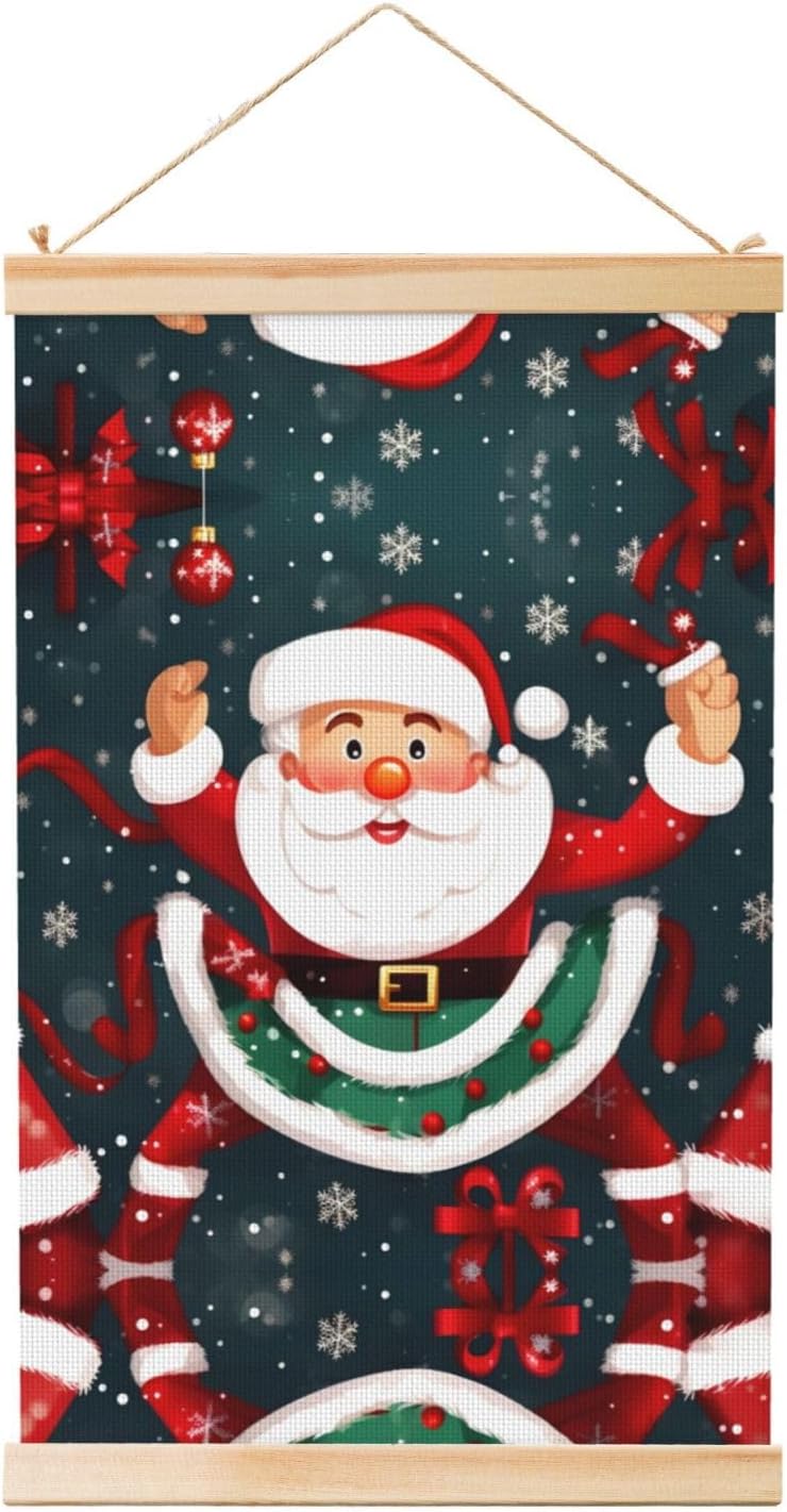 Merry Christmas Santa Claus Print Poster Hanger,Hanging Poster, Poster Frame,Wood Poster Hanger, For Wall Hanging
