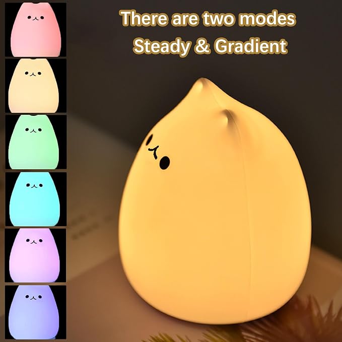 Gwindrise Cat Night Light 7 Colors, Silicone Squishy Cat Lamp, Battery Operated Night Lights, Tap Control, Energy Saving LED Lamp Cute Gifts for Christmas, Nursery Nightlight photo 2