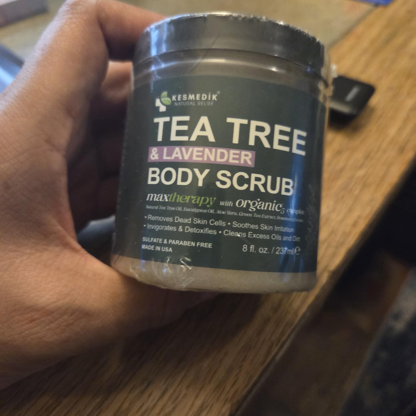 Kesmedik Pure Tea Tree Oil Body & Foot Scrub, Himalayan Salt Exfoliating Scrub with Stem Cells & Shea Butter, Antifungal Defense, Acne Support, Itchy Skin Relief, Removes Dead Skin & Rough Patches