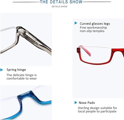 Vista 13 de Henotin 4 pares de anteojos de lectura para mujeres y hombres, lectores, marco de media luna, bloqueo de luz azul, lentes con bisagra de resorte