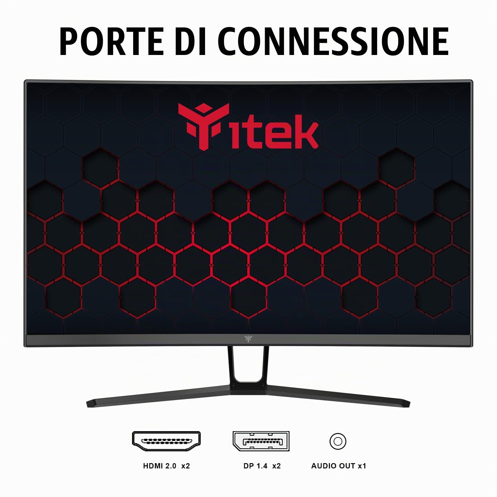 Itek monitor GGC - 27" Curvo, 2560x1440 WQHD, HDR400, Pannello VA da 165 Hz, Risposta 1 ms, FreeSync, G-Sync, Adaptive Sync, 2xHDMI, 2x Display Port, Flicker Free