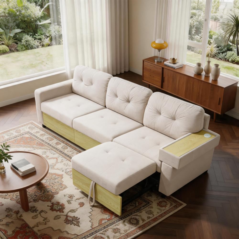 Sofá de salón, sofá esquinero modular de 3 plazas, sofá modular, sofá de 3 plazas, reposabrazos con mesa de madera, puerto USB y compartimento de almacenamiento, con espacio de almacenamiento