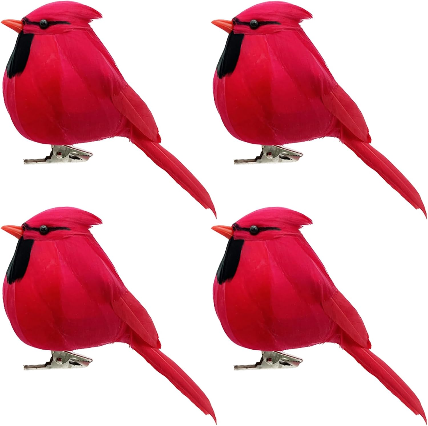 LWINGFLYER 4pcs Red Cardinals Christmas Ornaments Clip on Birds for Crafts Xmas Tree Wreath Decor Floral Arrangements Artificial Birds Realistic Cardinal