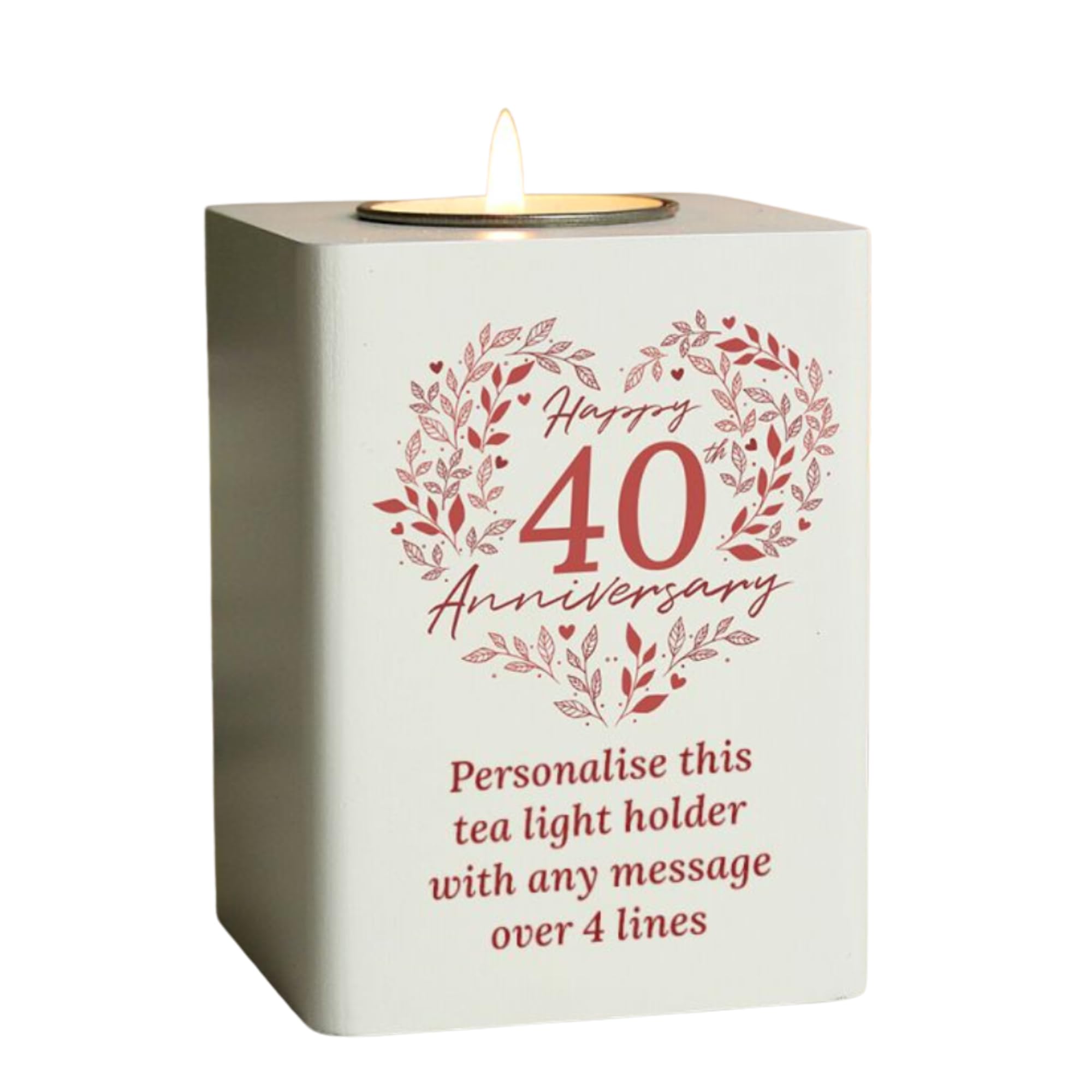 Personalised 40th Ruby Wedding Anniversary Tea Light Holder. 40 years married.