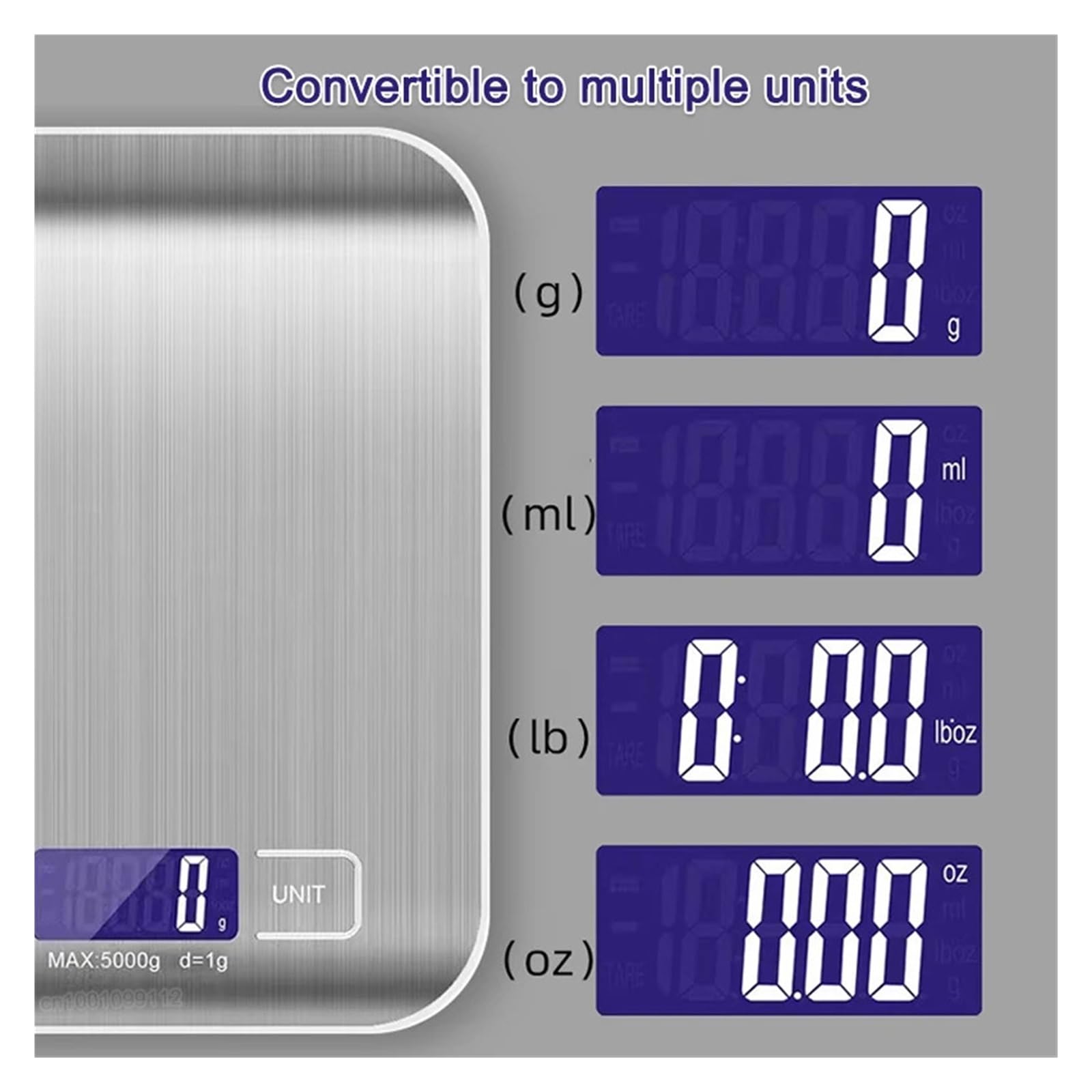 Báscula de cocina 5/10 KG, báscula peso portátil for hornear acero inoxidable(K,10Kg)