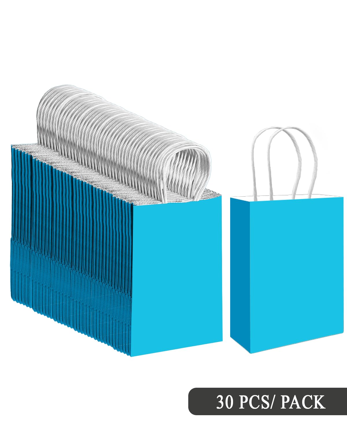 qiqee 30PCS Medium Gift Bag with Handles Bulk 11"x5"x8" Gift Bags Lake Blue Bags Multiple Uses (Medium Size)