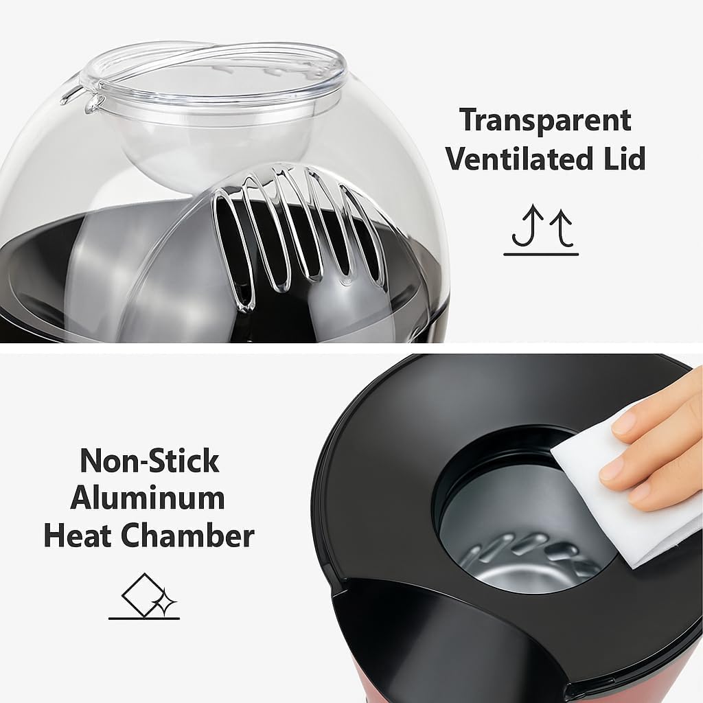 Avantara Creation Popcorn Maker 1200w Electric Hot Air Popper Machine Oil Free Healthy Snack Kids Adults Fast Home Movie Nights Parties Easy One Touch Operation Automatic Home (Pack of 1 Pcs) 2