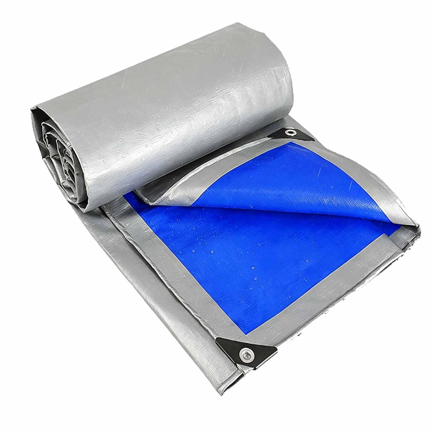 Ffsaacol Silver-Blue Waterproof Tarp Cover, Heavy Duty Tarpaulin, Multi-Purpose Outdoor Tarp, Tear Resistant And Easy To Install Weatherproof For Boat, Roof & Pool 4X6m/13X20ft