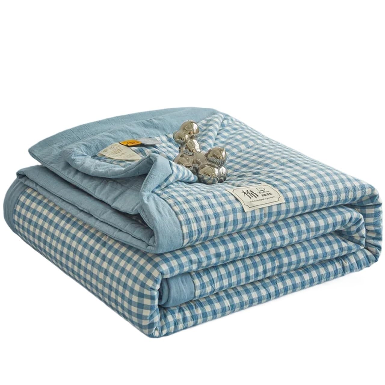 IUVYTA Summer Duvet Cotton Quilted Comforter Long Staple Quilt Core Air-conditioning Washed Plaid Soft Duvet(Color 4,180x200cm)