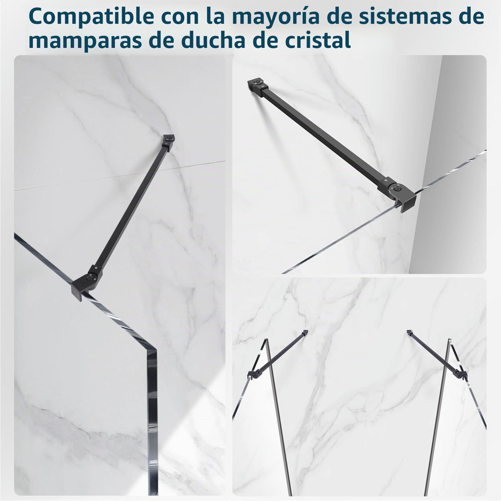 SVNR Soporte para mampara de ducha de 50 cm con ángulo giratorio flexible de 180°, barra estabilizadora para cristal de grosor 6-10 mm, barra de sujeción giratoria de acero inoxidable para mamparas de
