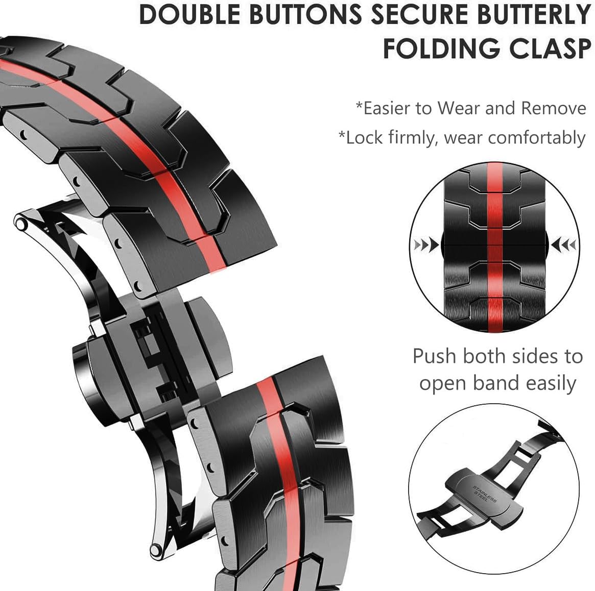 Bands Compatible with Apple Watch 49mm 45mm 44mm 42mm, Thin Iron Man Stainless Steel Metal Replacement Strap for iWatch Series 9/8 / 7/6 / 5/4 / 3 / SE/Ultra Women Men, Black-red - Image 5