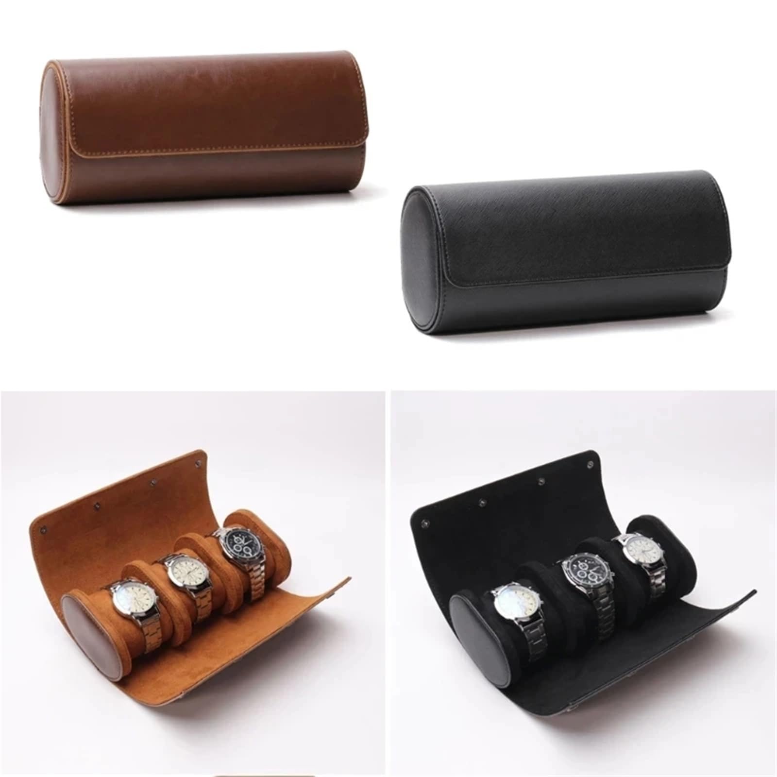 2 pezzi 1/2/3 slot orologio a rotolo custodia da viaggio elegante portatile in pelle Per Organizzare,Conservare(3 Slot Brown)