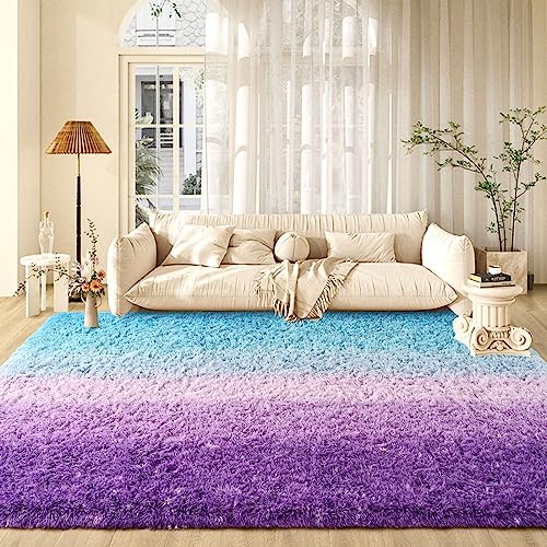 Purple Blue Area Rugs 4x6 Feet Rug for Bedroom Living Room, Cute Indoor Gradient Carpets, Plush Soft Rug for Kids Room, Fluffy Rugs for Girls Boys Nursery Room Home Decor - Image 4