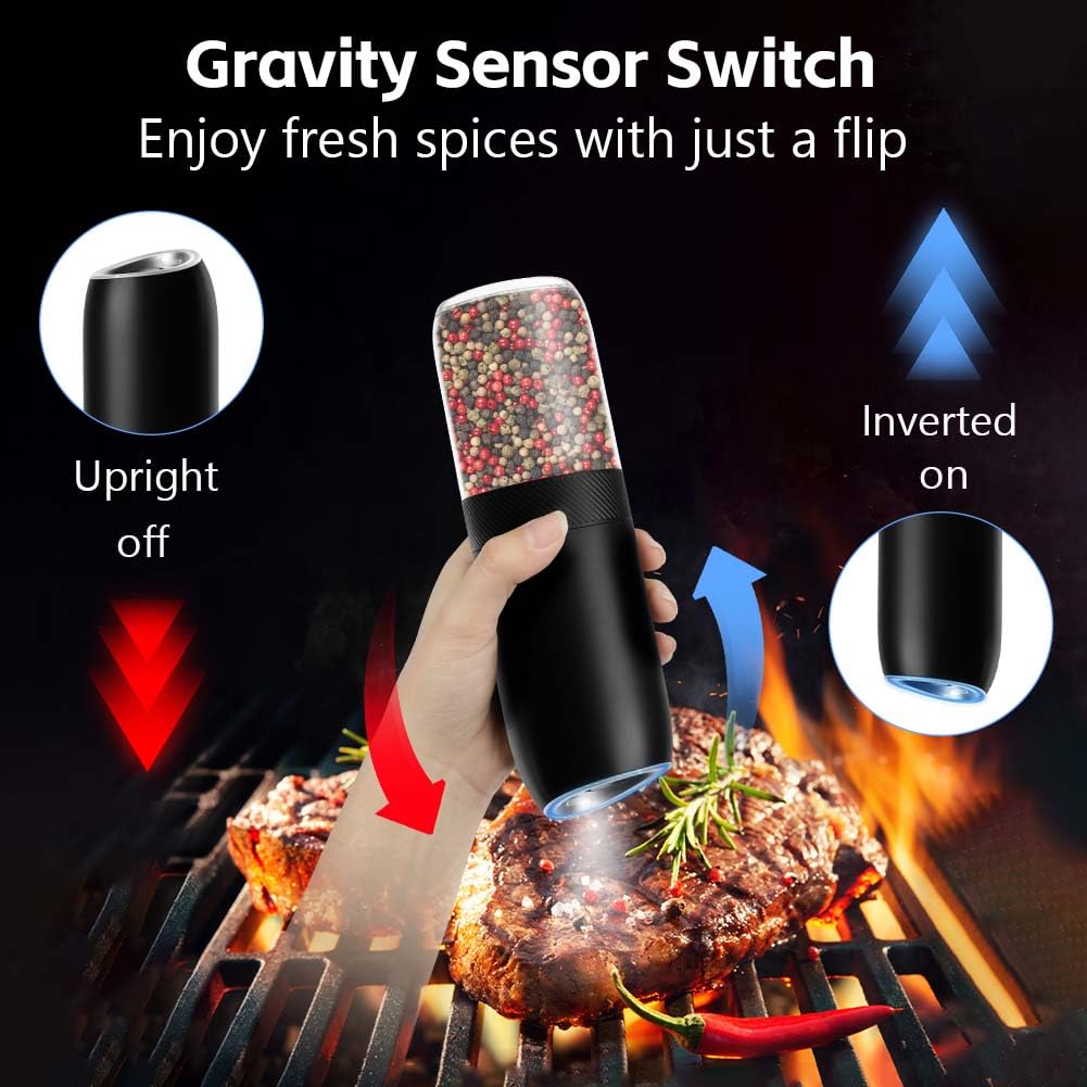 Elektrische Salz- & Pfeffermühle Set Mit LED – USB-aufladbar, Einstellbare Mahlstärke, Keramikmahlwerk