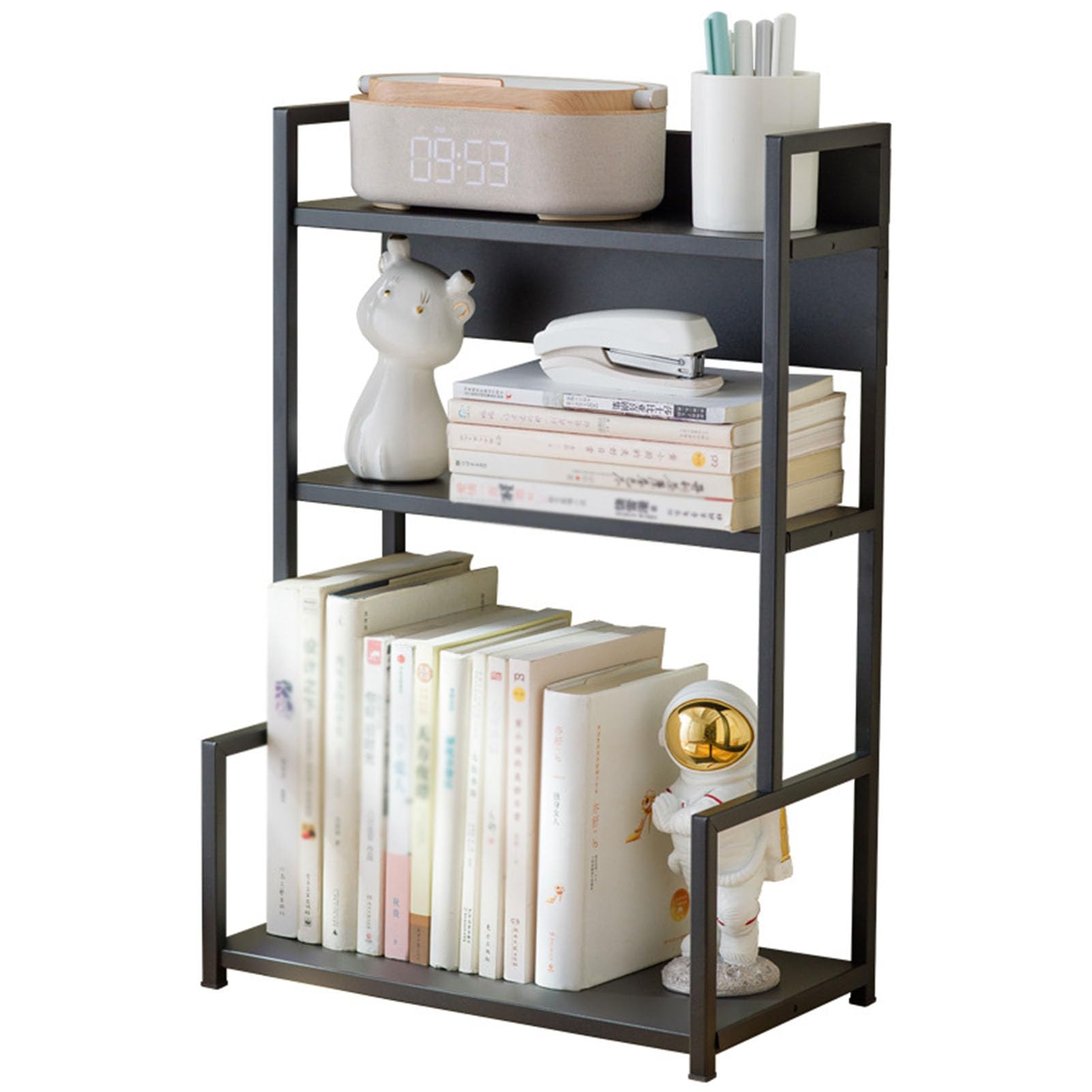 Piccolo Organizer da scrivania in Metallo per Piccoli spazi, Organizer da scrivania e portaoggetti Multiuso, Ripiani autoportanti a 3 Livelli, Organizer da scrivania per dormitori, uffici, casa