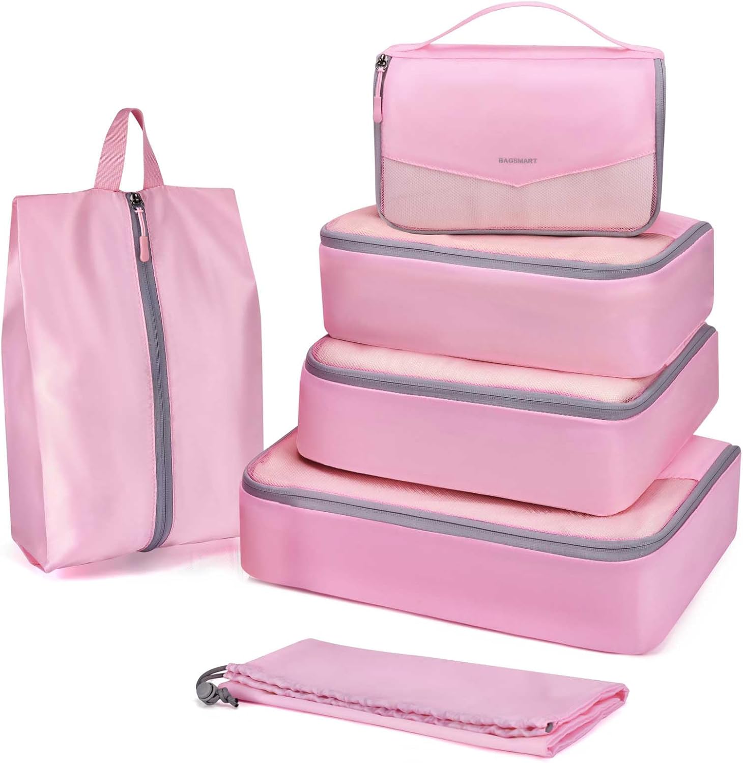 BAGSMART Packing Cubes for Travel, 6 Set Lightweight Travel Packing Cubes for Suitcases, Suitcases Organizer & Travel Cubes for Packing Baby Pink, BM0104022 BAGSMART Packing Cubes for Travel, 6 Set Lightweight Travel Packing Cubes for Suitcases, Suitcases Organizer & Travel Cubes for Packing Baby Pink, BM0104022