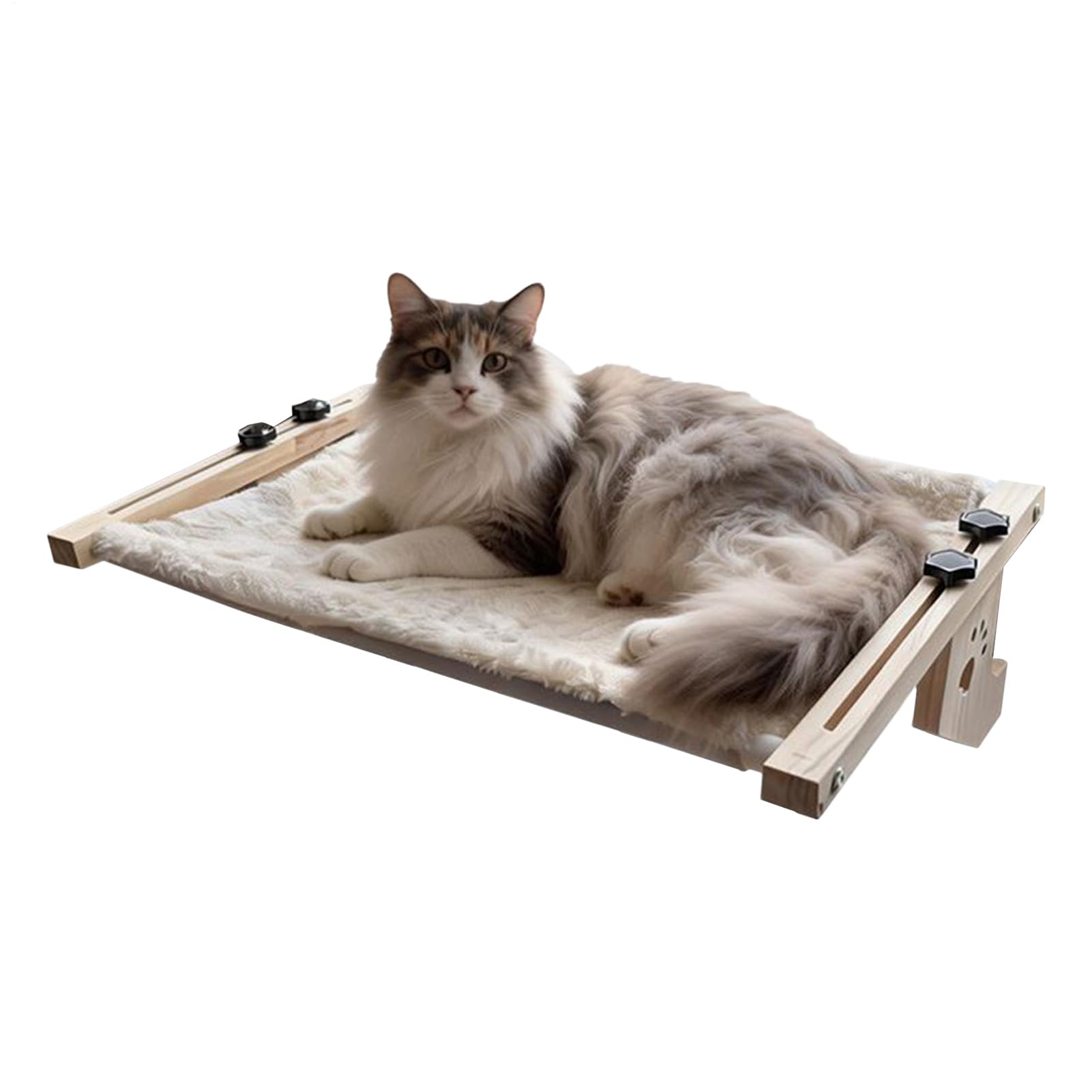 Cama para gatos en ventana y posadero de madera para habitaciones luminosas