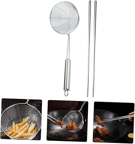 Miniatura 7 de Colador de araña de acero inoxidable con mango largo, cuchara ranurada y palillos resistente al calor, suministro de cocina para freír, escurrir y