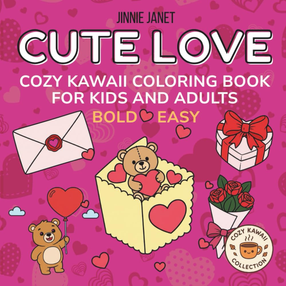 Cute Love – Cozy Kawaii Coloring Book for Kids and Adults: Bold & Easy Relaxing Coloring Book with Cute Kawaii and Chibi Love Designs for All Ages (Cozy Kawaii Coloring Collection)