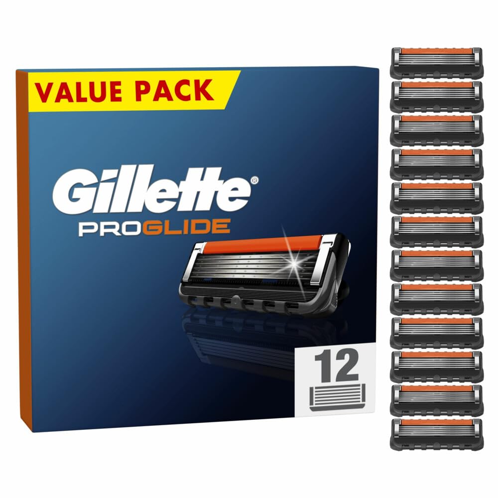 Gillette ProGlide Ersatz-Rasierklingen für Herren, entwickelt für eine gründliche Rasur, mit Gleitstreifen, 12 Nachfüllpackungen