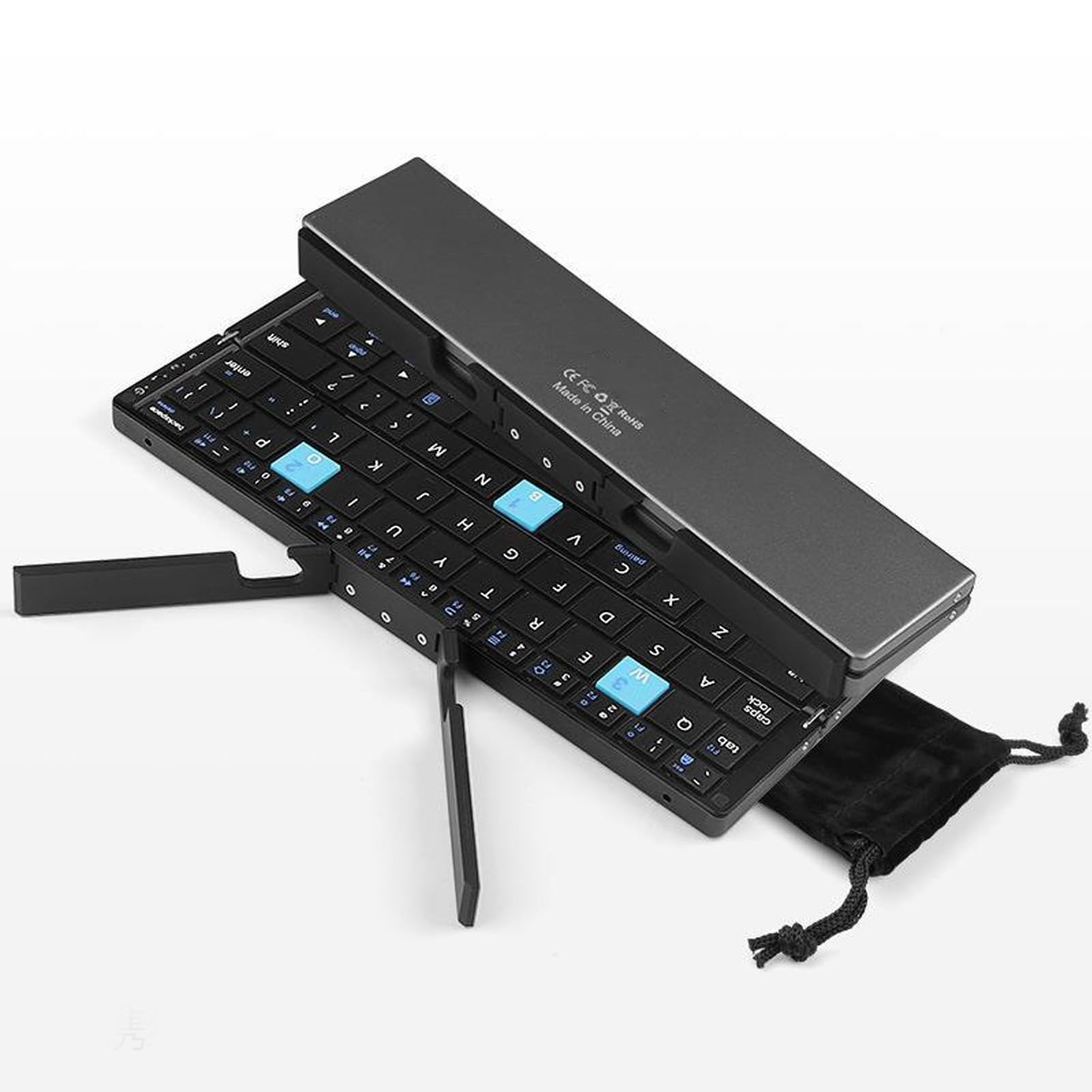 Tastiera Bluetooth Pieghevole, Tastiera Wireless Pieghevole (sincronizza Fino a 3 dispositivi), Tastiera da Viaggio Tascabile per IOS Android Tablet Telefono Laptop (Nero Grigio)