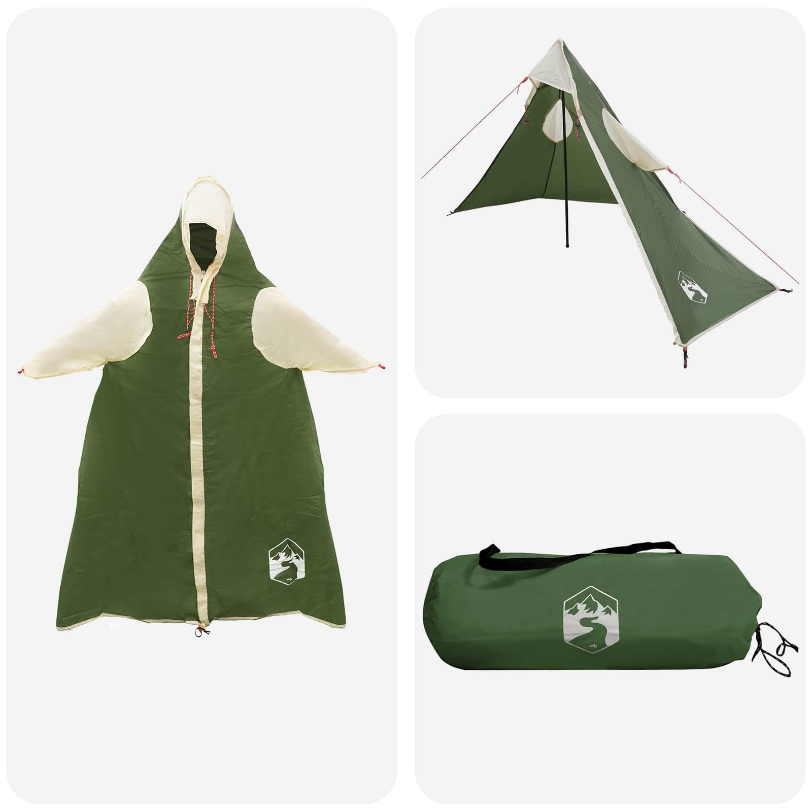 2-in-1 Poncho mit Kapuze in Grau und Orange - Zeltplane und Unterstand für Outdoor-Aktivitäten - Robustes 185T Polyester mit PU-Beschichtung für Camping und Wandern