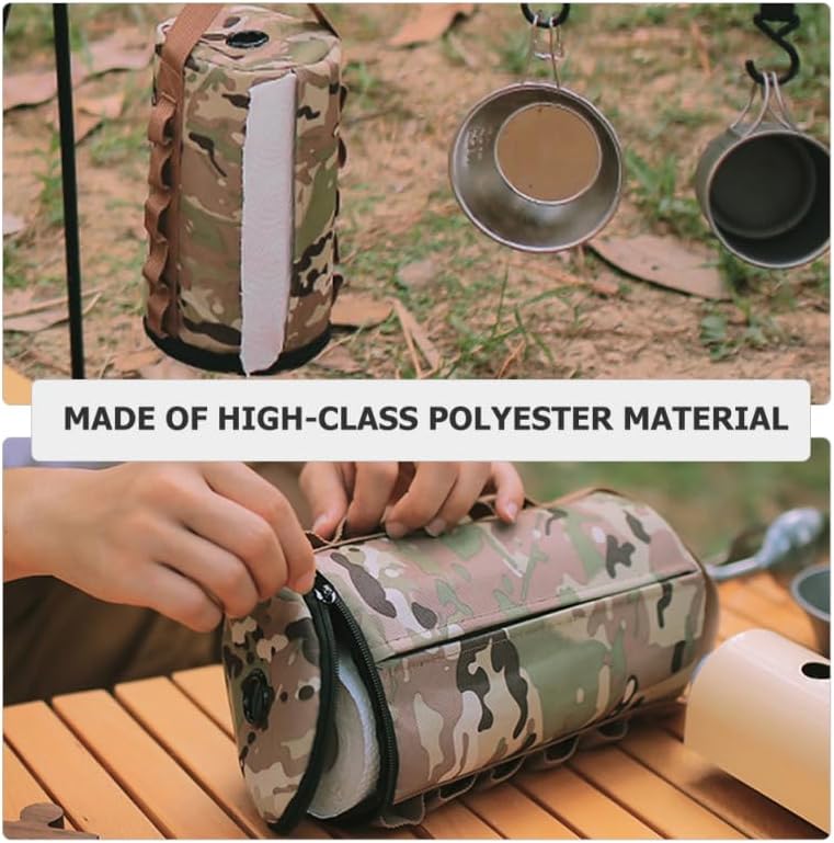 Portable Tissue Holder with Zipper Closure and Hanging Hooks for Outdoor Camping and Indoor Paper Towel Storage 9.84X5.51X5.51 Inch