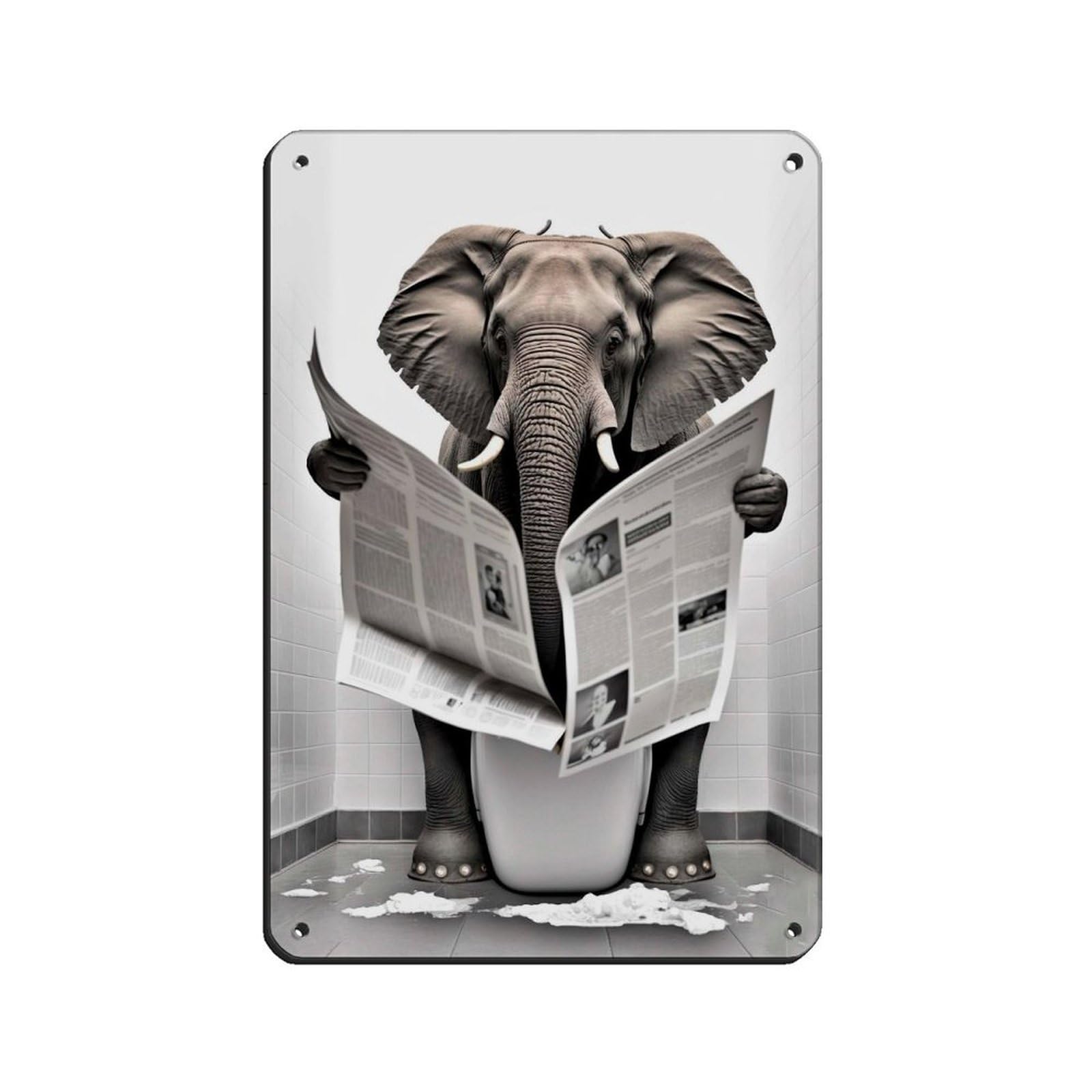 Comical Elephant Reading The News Tin Sign Vintage Metal Pub Club Cafe Bar Home Wall Art Decoration Poster Retro 8x12inch(20x30cm)