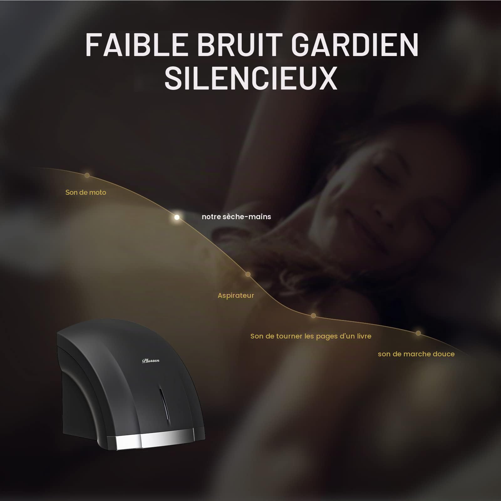Sèche-mains électrique avec capteur infrarouge 8-10 secondes, séchage rapide, sèche-mains automatique pour salle de bain pour la maison, interrupteur chaud/froid, silencieux (noir 1003)