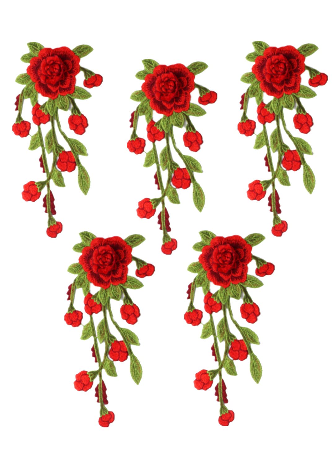 Apliques for ropa, parches de tela con flores bordadas, paquete de 5 parches bordados for coser, apliques de peonía(Red)