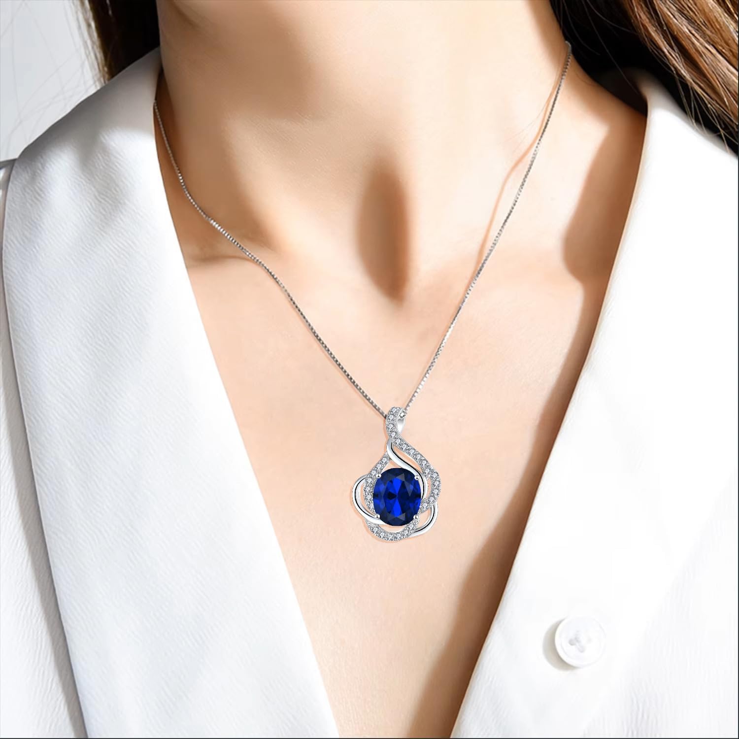 Birthstone Necklace for Women 925 Sterling Silver Pendant Necklaces Oval Cut Cubic Zirconia Necklace Jewelry - Image 4