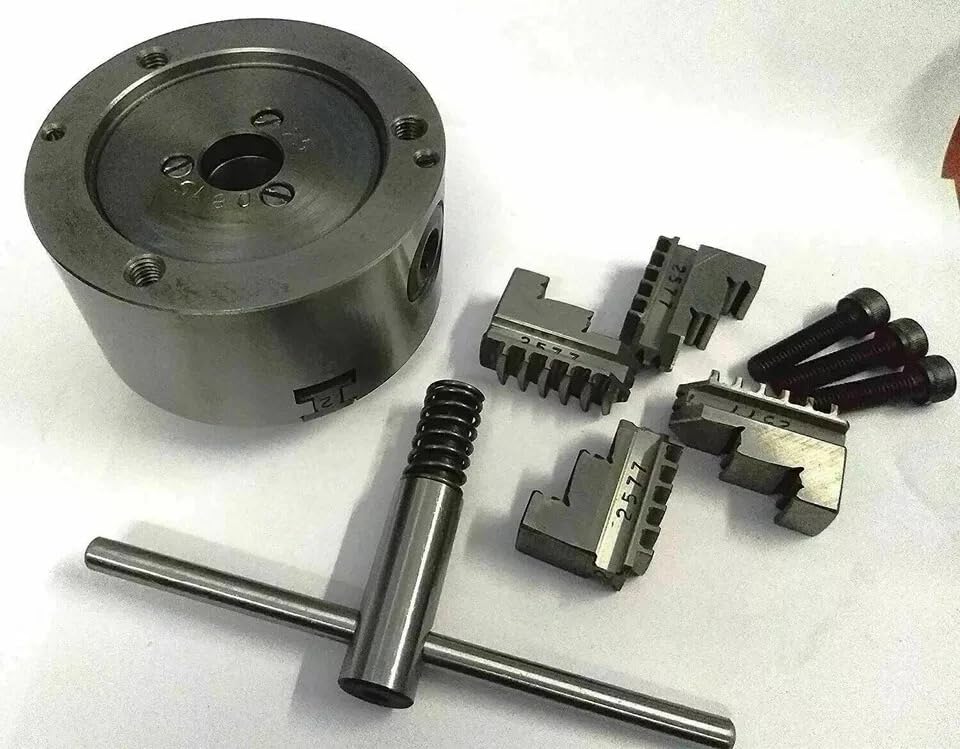 Portabrocas de torno autocentrante de 4 mordazas de 100 mm, montaje frontal con mandíbulas reversibles, mandril de desplazamiento de precisión para torno, fresadora, mesa giratoria y metalurgia