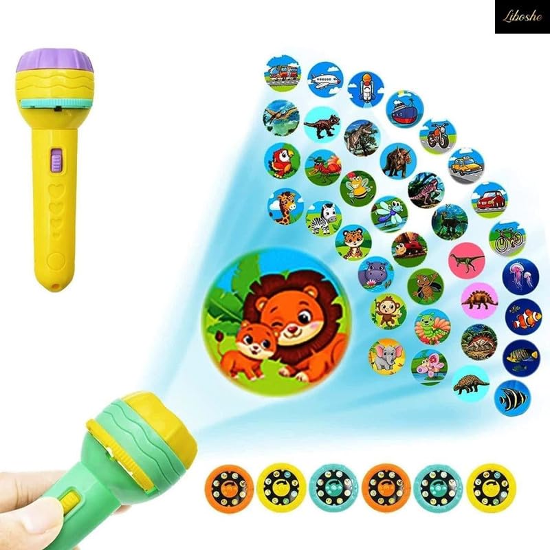 Image of Mini Slide Projector Torch for Kids with Animal Patterns【6 Slides with 48 Projections】 for Flashlight & Bedtime Stories for Children【Pack of 1】