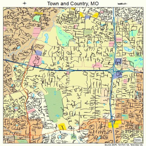 Large Street & Road Map of Town and Country, Missouri MO - Printed poster size wall atlas of your home tow