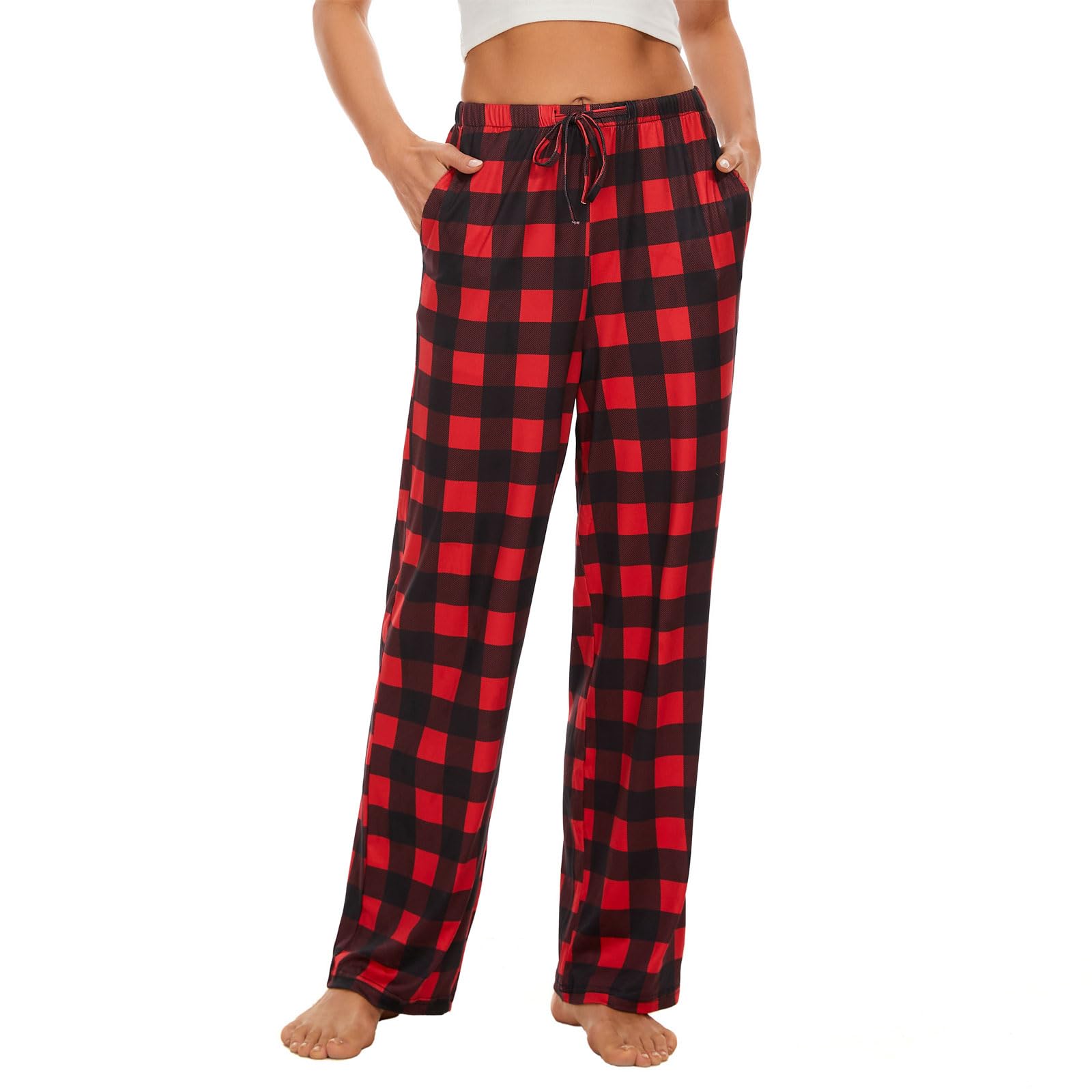 Devirld Women's Lounge Pants, Straight-Leg Loose Pajama Pants for Women Flowy Wide Leg Palazzo Trousers with Pockets