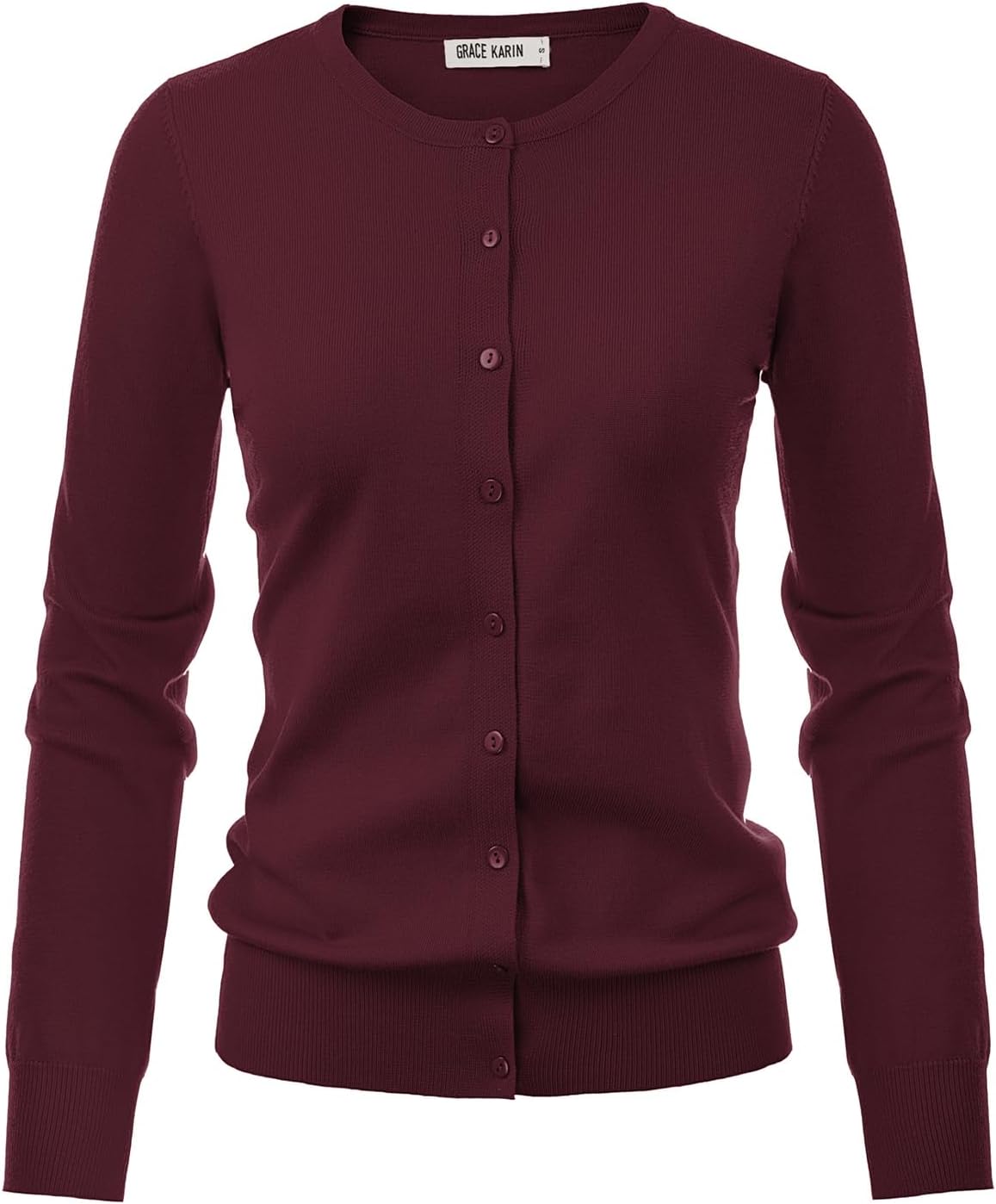 GRACE KARIN Womens Long Sleeve Knit Cardigan Sweaters Casual Dressy Open Front Button Down Cardigans Spring Outfits S Wine Red - Image 5