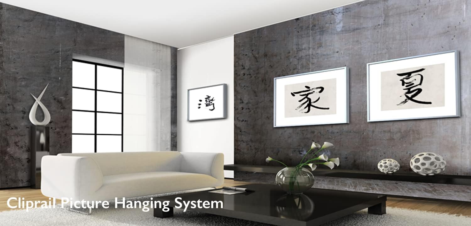 Cliprail Complete Art Hanging Gallery System with Superior Design Cam Hooks (3 Rails 9 Hooks and 6 Cables, White Rails)