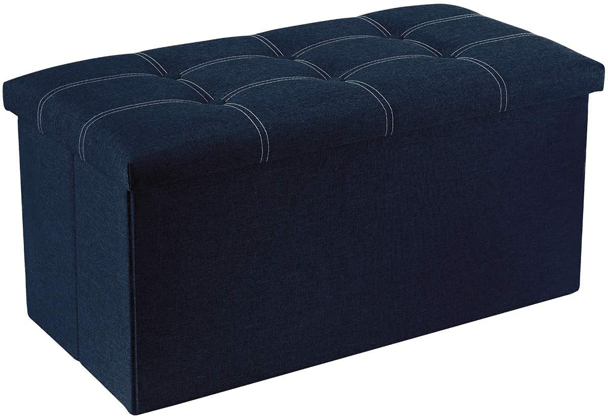 Lufarp Folding Storage Ottoman, Long Shoes Sofa Bench, Fabric Linen Footrest Stool for Laundry, Storage Space, End of Bed Seat, Toys Storage Organizer Bin Box with Lidded Cover (76X38X38 CM) (Blue) (B0CHFK86CB) Amazon Price History, Amazon Price Tracker