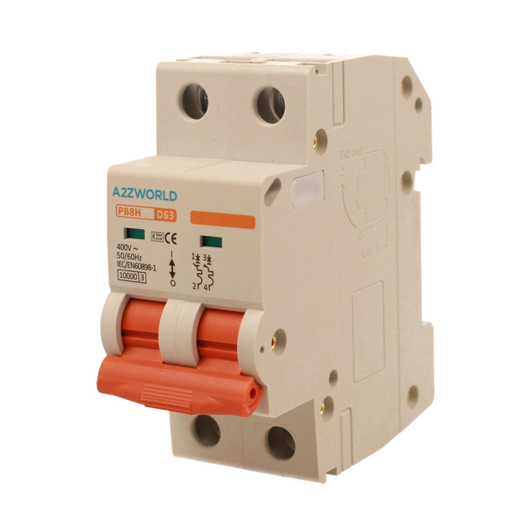 Interruptor magnetotérmico curvo D 63A D63, bipolar 2P 10kA, 2 módulos DIN 220 V AC, certificado IEC60898-1, serie profesional PB8H