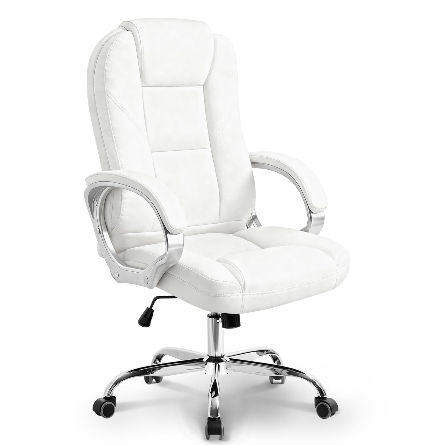 NEO Chair Office Desk Ergonomic Gaming Chair High Back Adjustable Computer Chair with Wheels and Lumbar Support Comfy Leather Executive Swivel (White)